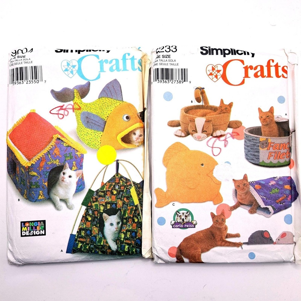 Vintage Simplicity Crafts 9004‎ & 2233 Cat Bed Sewing Patterns Lot UNCUT